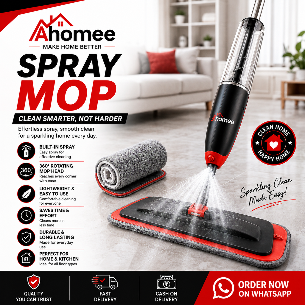 Ahomee Spray Mop – 360° Rotating Floor Cleaning Mop with Built-in Water Spray
