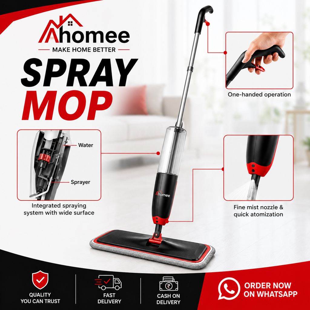 Ahomee Spray Mop – 360° Rotating Floor Cleaning Mop with Built-in Water Spray
