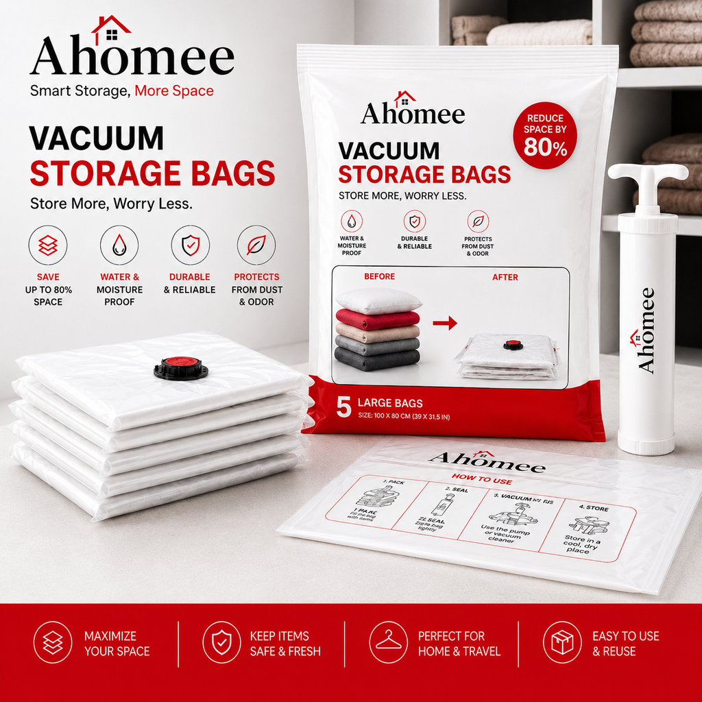 Ahomee Vacuum Storage Bags – Space Saver Bags for Clothes, Blankets & Bedding